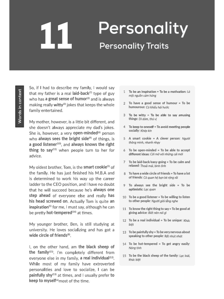 Personality Traits and Relationships Guide | PDF | Humour | Psychology