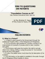 Answers To Questions On Patents: "Foundation Course On IP"