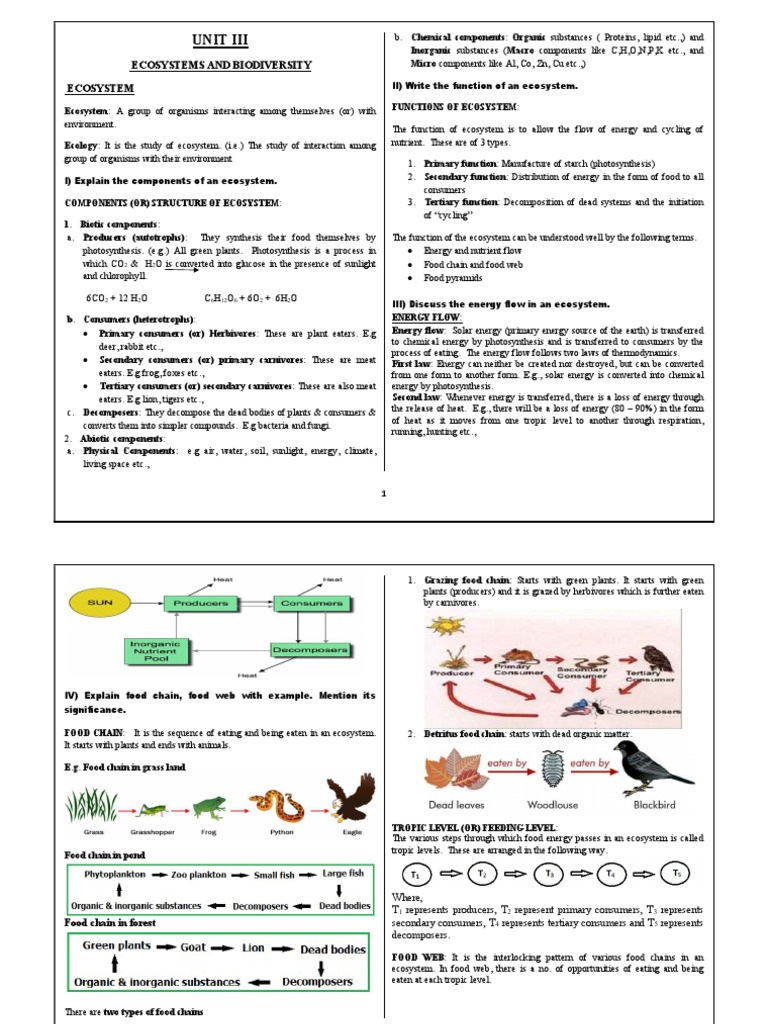 Evs Unit3 Short Notes PDF Food  Grassland