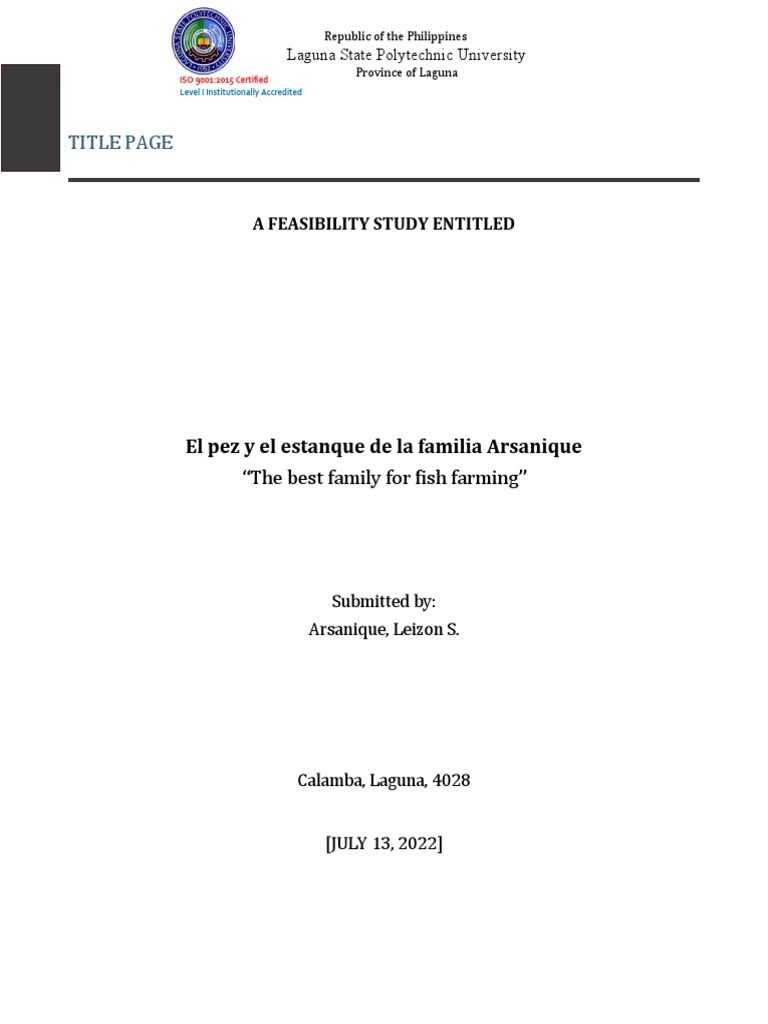 Feasibility Study BSF II A Tilapia Farming Leizon S Arsanique PDF