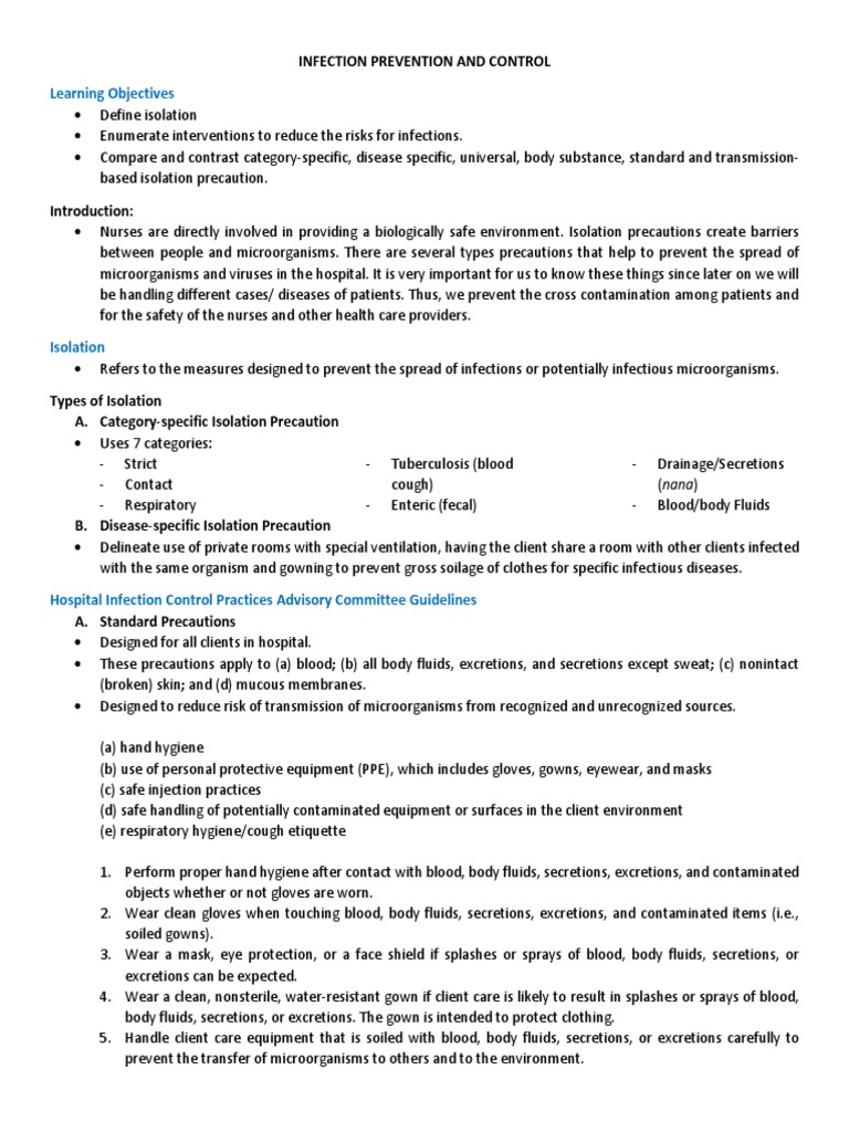 Infection Control Guidelines for Nurses | PDF | Infection | Public Health