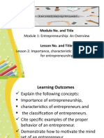 Module 1: Entrepreneurship: An Overview: Module No. and Title