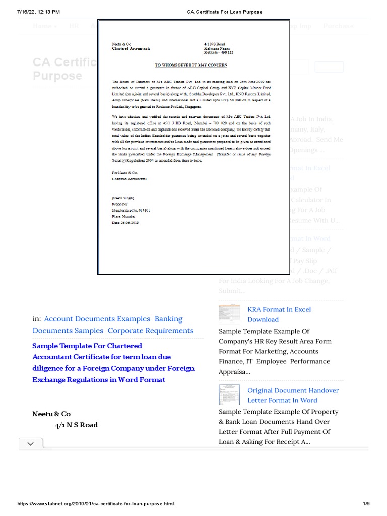 CA Certificate For Loan Purpose | PDF | Banks | Receipt