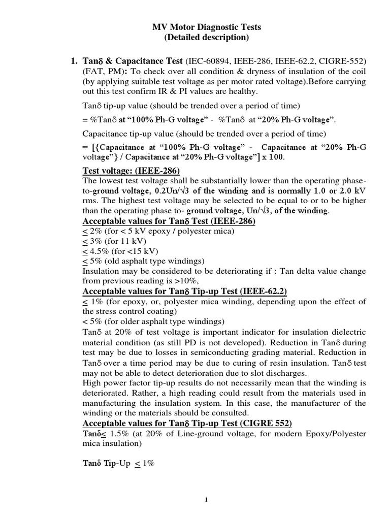 Tan Delta Test Guidelines for Motors | PDF | Quantity | Electrical ...