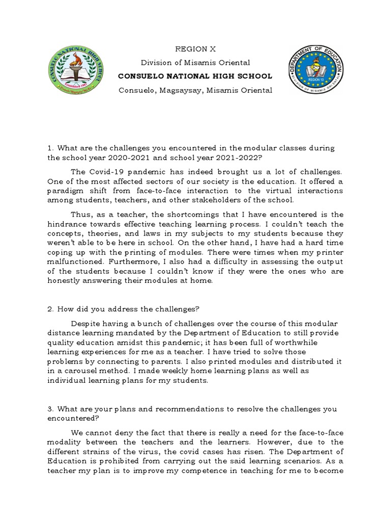 Challenges in Modular Distance Learning | PDF | Learning | Teachers