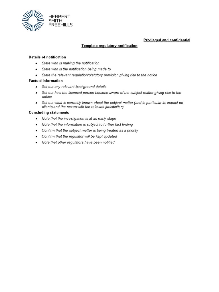 Regulatory Notification Template | PDF | Law