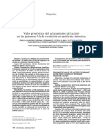 Valor Pronóstico Del Aclaramiento de Lactato en Las Primeras 6 H de Evolución en Medicina Intensiva