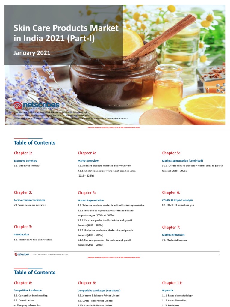 Skin Care Products Market in India 2021 PDF Skin Care Cosmetics