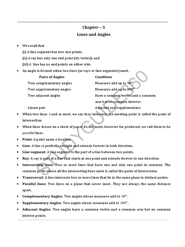 07 Maths Key Notes Ch5 Lines and Angles Unlocked | PDF | Angle ...