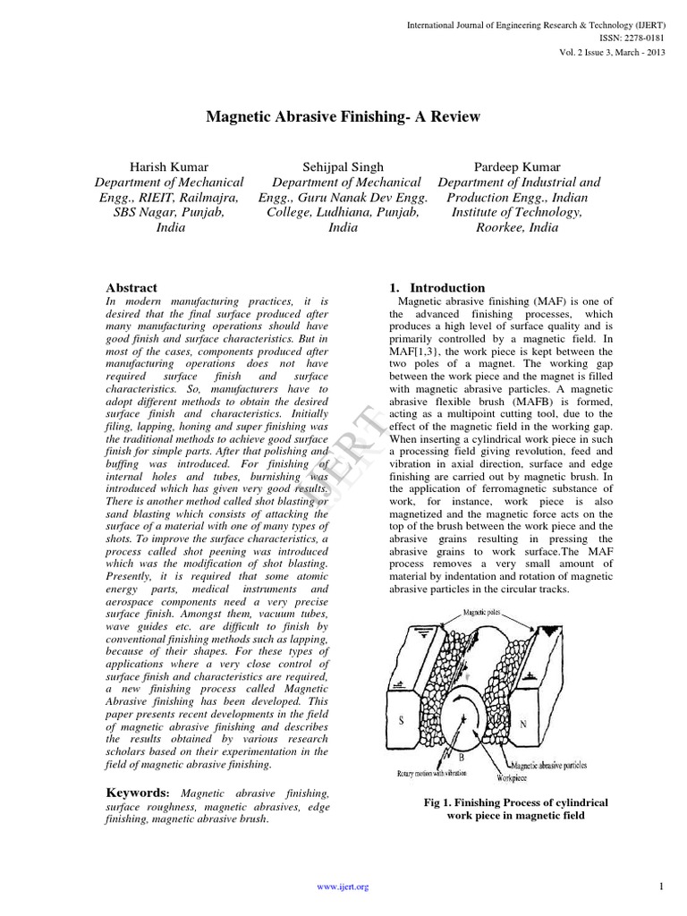 Abrasive Finishing A Review IJERTV2IS3010 PDF Abrasive