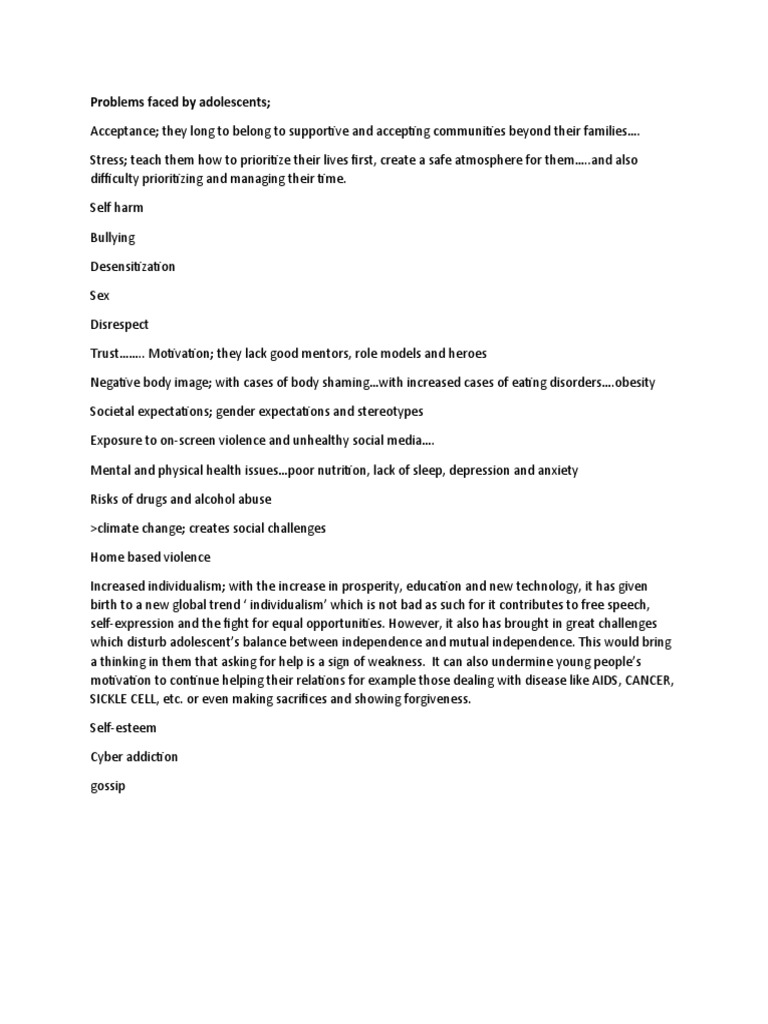 Problems Faced by Adolescents | PDF