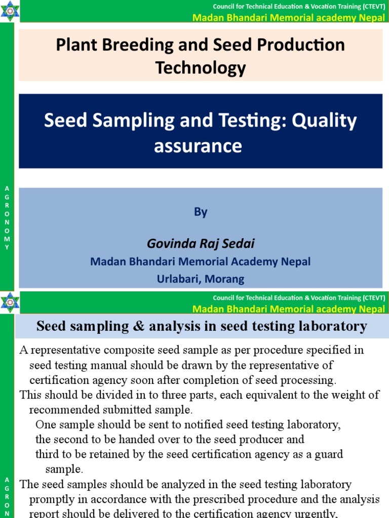 Seed Sampling and Testing Protocols | PDF | Seed | Germination