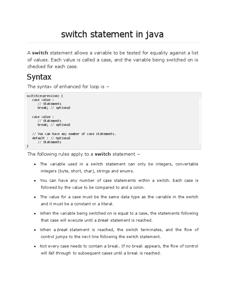 Switch Statement in Java-2 | Download Free PDF | Control Flow ...