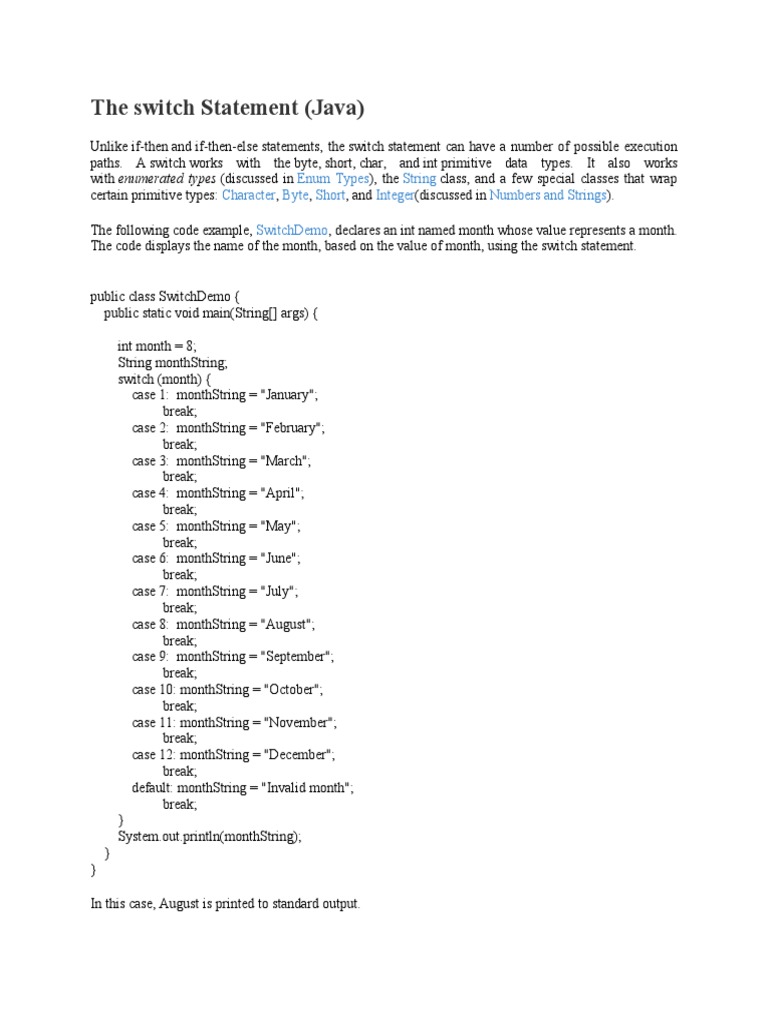 The Switch StatementJava1 PDF Control Flow Software Engineering