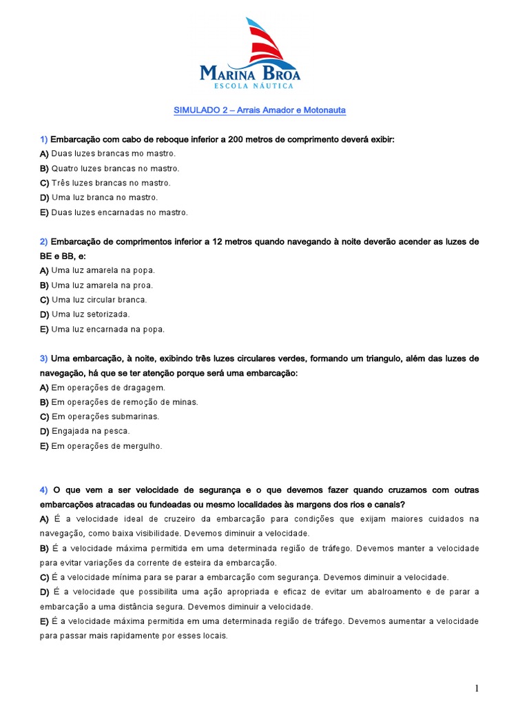 Simulado 2 Arrais Amador e Motonauta | PDF | Barcos | Ondas