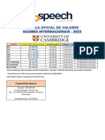 Tabela de Valores - Exames Internacionais Cambridge (2022) para Enviar Aos Interessados