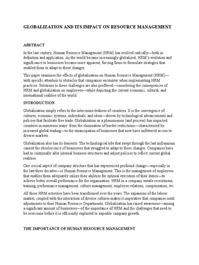 Globalization's Effects on HR Management | PDF | Human Resource ...