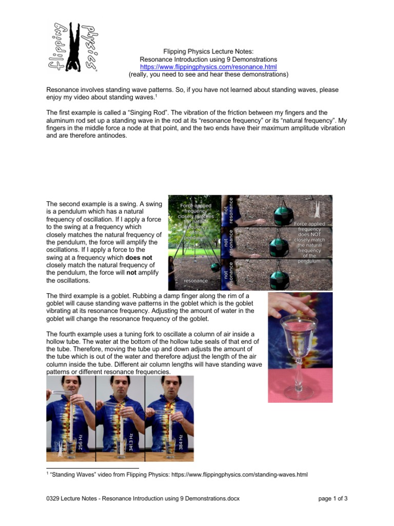 0329 Lecture Notes Resonance Introduction Using 9 Demonstrations