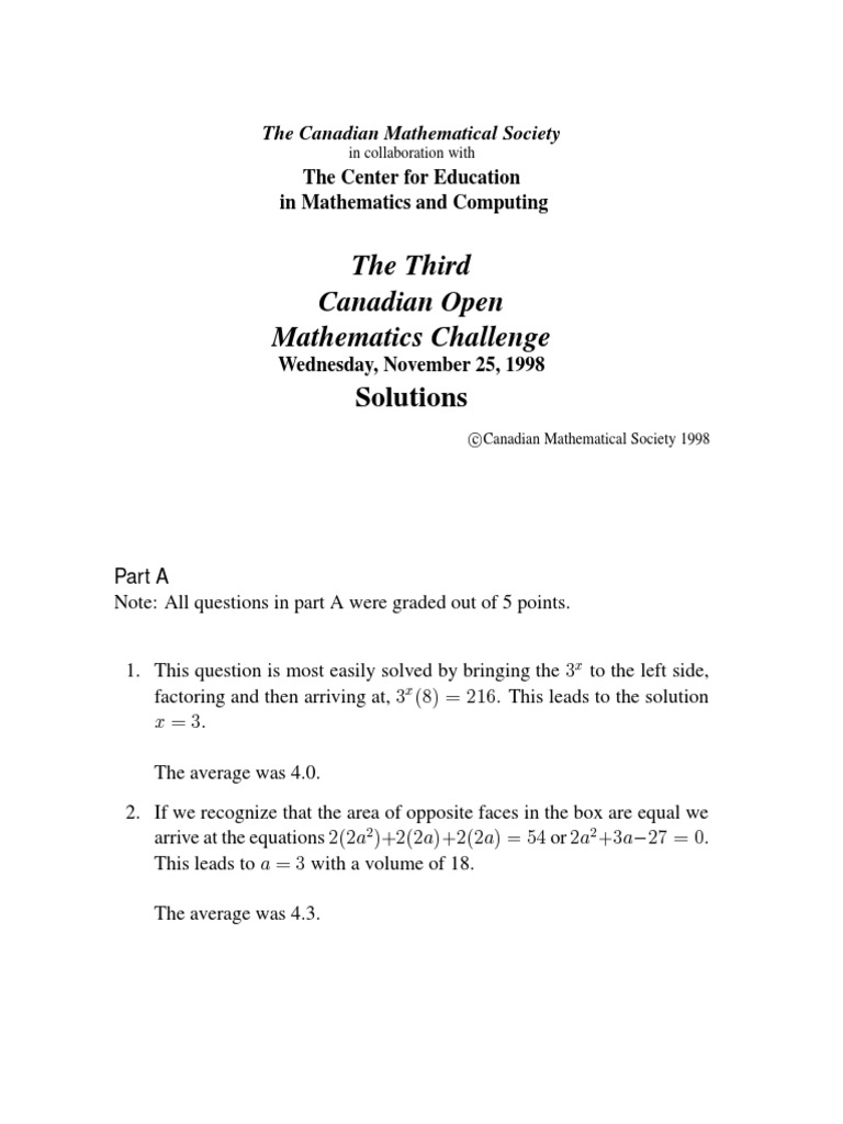 Canadian Open Mathematics Challenge Solutions | PDF | Trigonometric ...