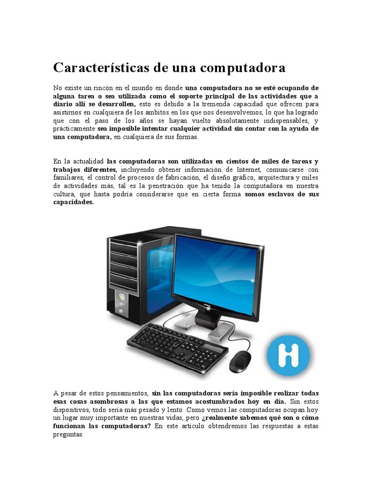 Pescador Artesano Publicación Características de Una Computadora | PDF | Periférico | Unidad Central de  procesamiento