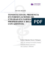 Tensioactivos. Presencia en Formulaciones de Utilidad en Farmacia. Propiedades y Relacion Con Aditivos.