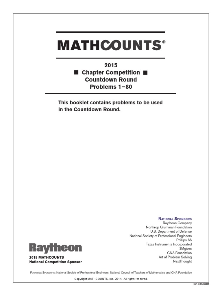2015 Chapter Competition Countdown Round Problems 1 80 | PDF | Numbers ...