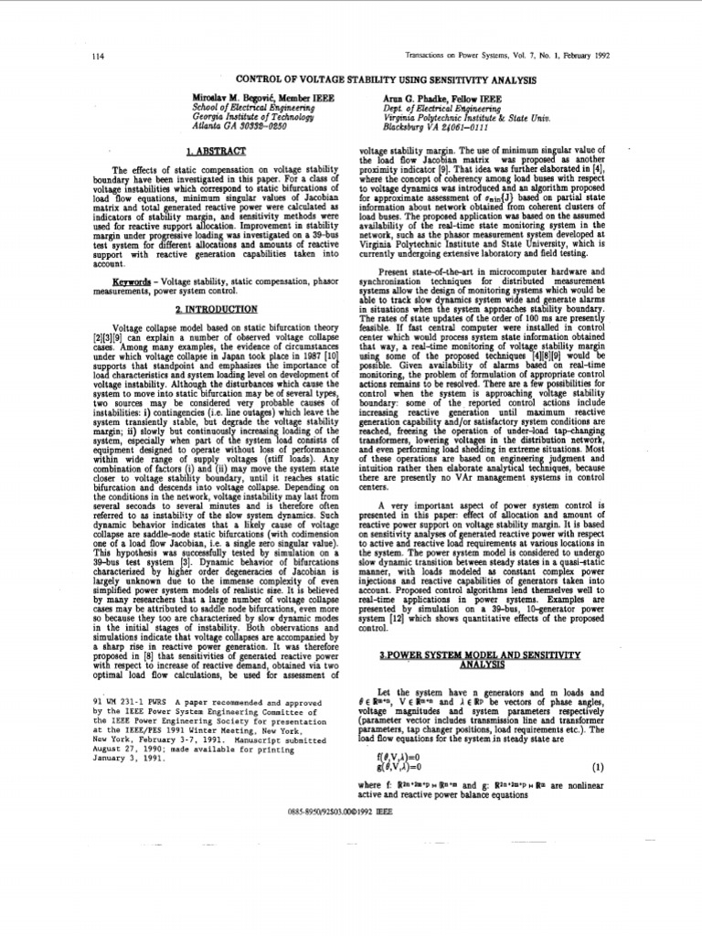 Voltage Stability Control via Sensitivity Analysis | PDF | Ac Power ...