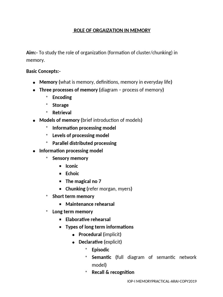 The Effect of Organization on Memory: A Study on Chunking and Cluster ...
