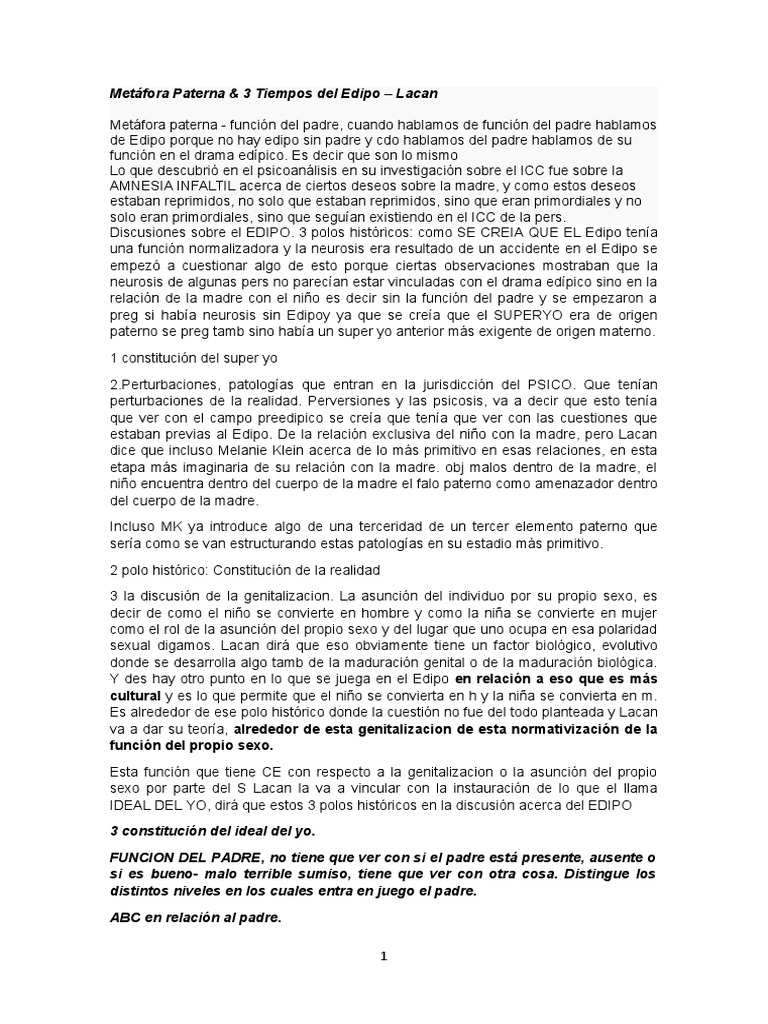 Metáfora Paterna y Edipo en Lacan | PDF | Complejo de Edipo | Jacques Lacan