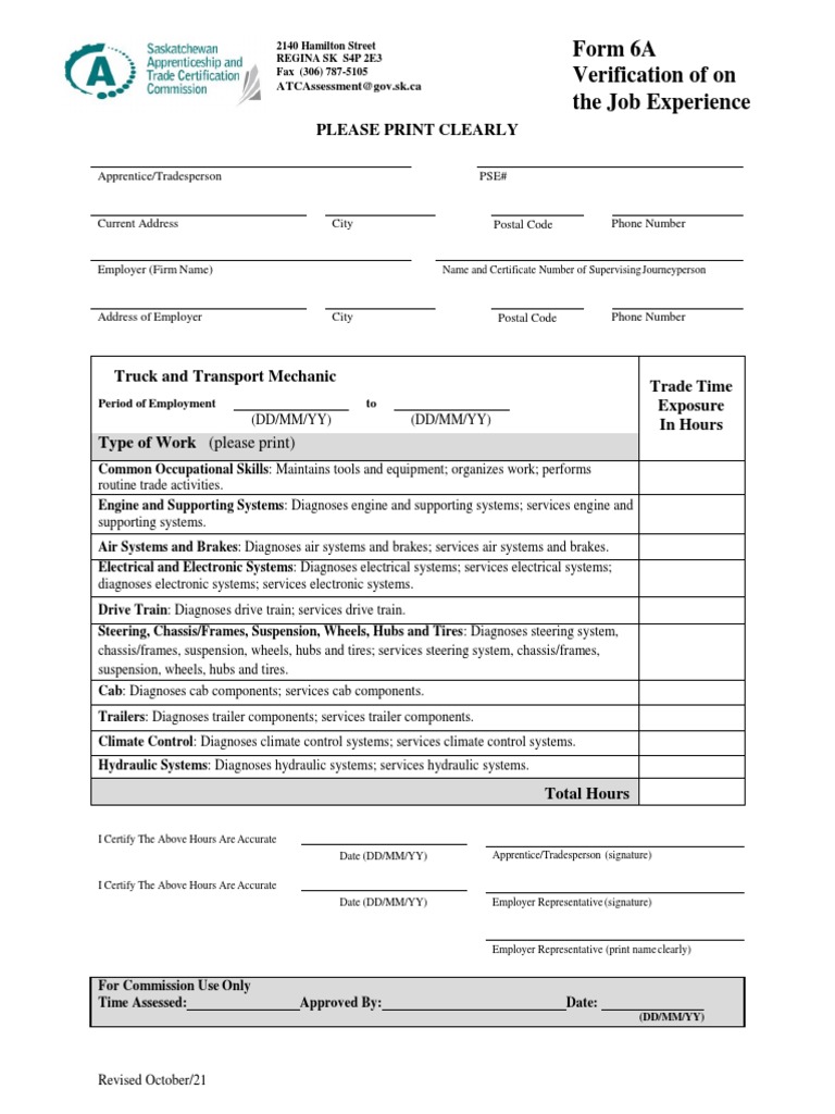 Form 6A: On-the-Job Experience Verification | PDF | Truck | Steering