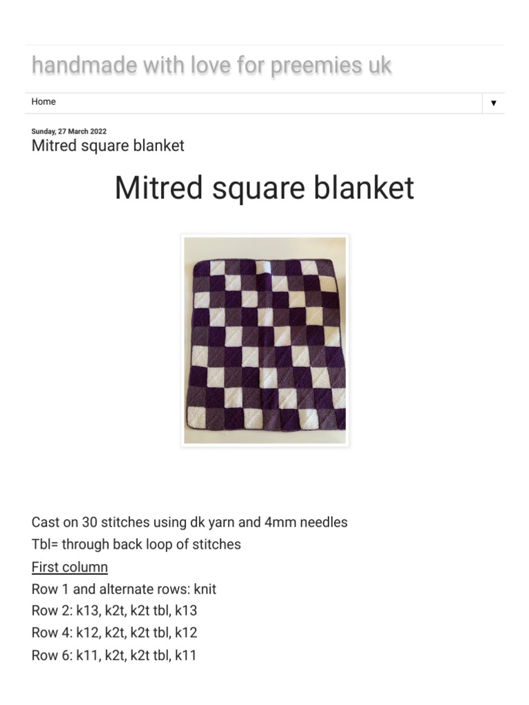 Handmade With Love For Preemies Uk Mitred Square Blanket PDF