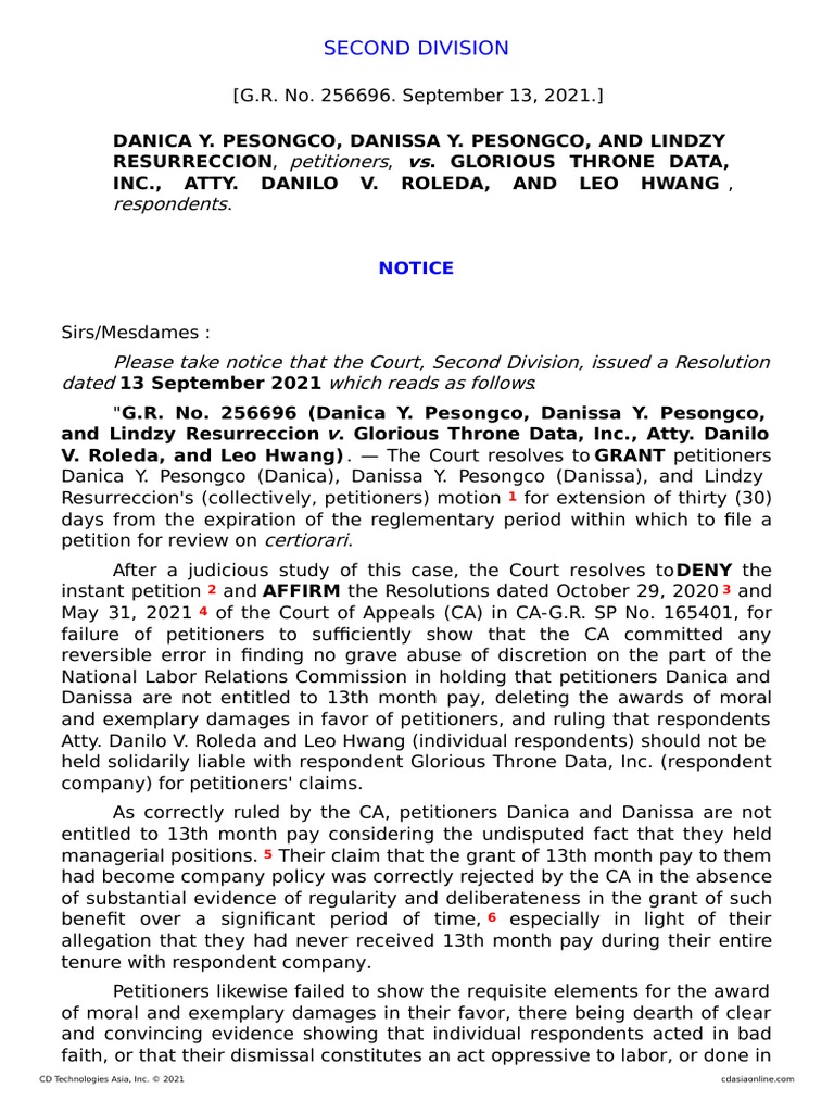 Court Denies Petition on Labor Claims | PDF | Courts | Constitutional Law