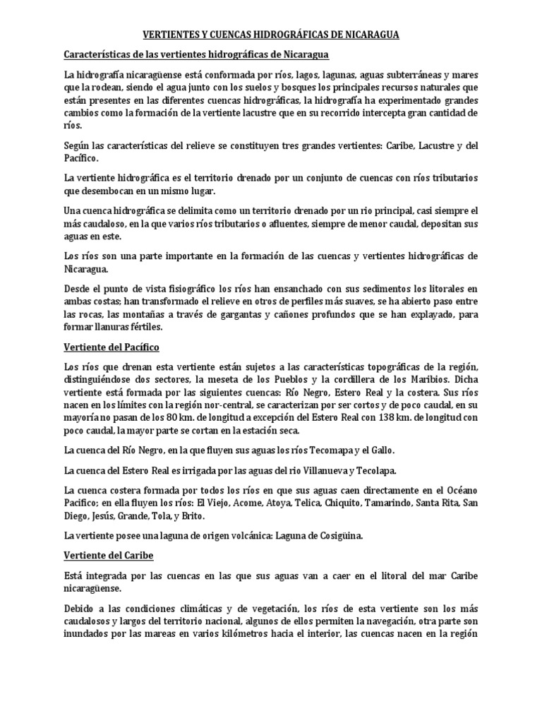 VERTIENTES Y CUENCAS HIDROGRÁFICAS DE NICARAGUA | PDF | Río | Cuenca de ...