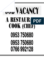 Priscilla Restaurant Job Vacancy