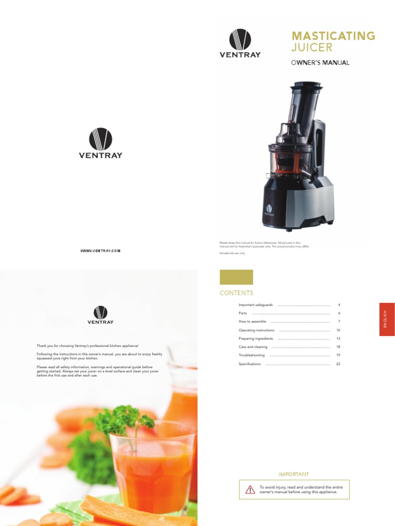 Ventray 809 Masticating Juicer Manual PDF Diet & Nutrition Juice