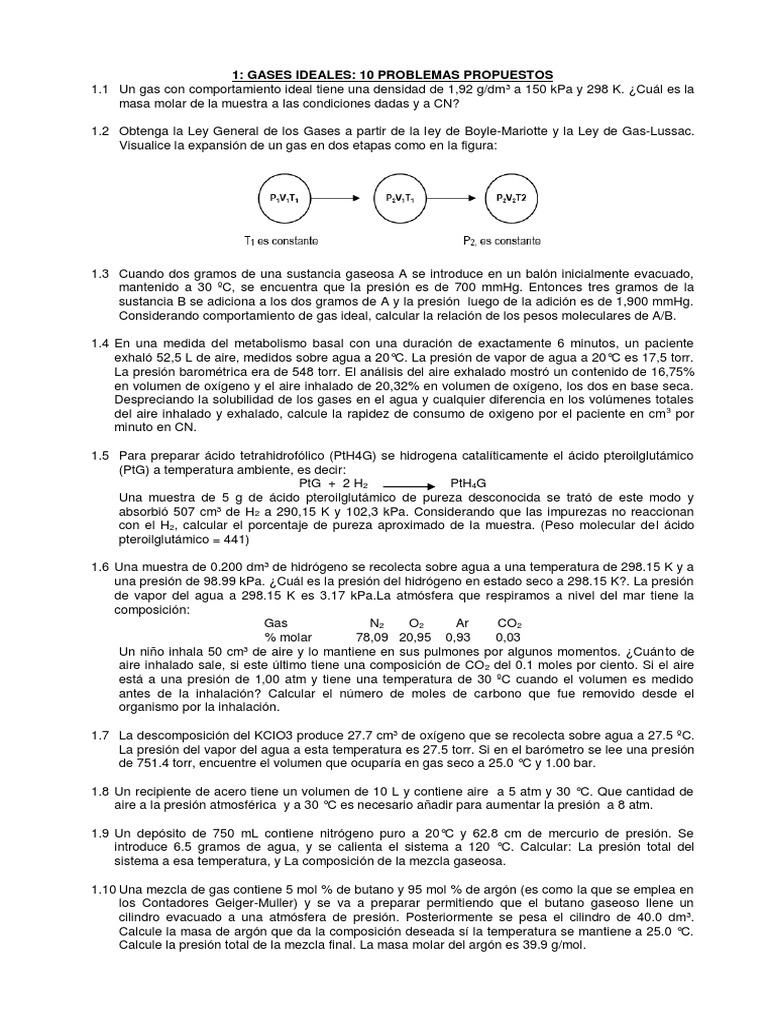 Problemas de Gases Ideales y Reales | PDF | Gases | Dióxido de carbono