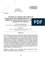 The Role of Language and Culture in Postgraduate International Students' Academic Adjustment and Academic Success: Qualitative Insights From Malaysia