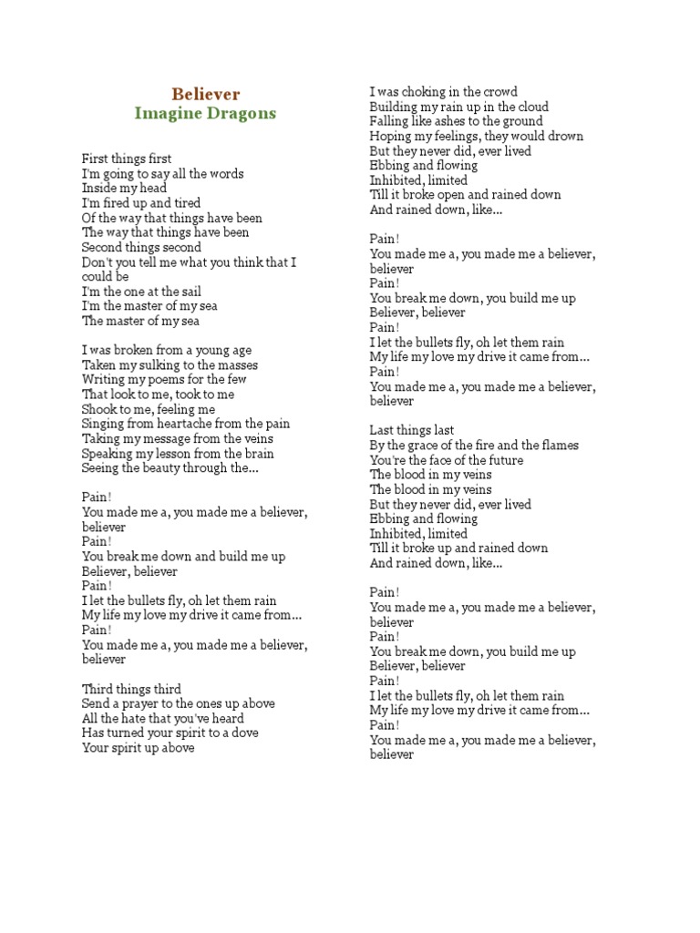 Believer - Imagine Dragon | PDF