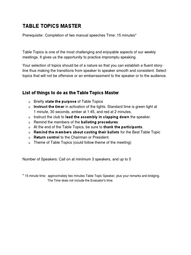 Table Topics Master Instructions PDF