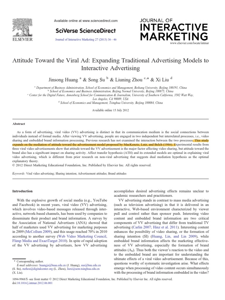 Attitude Toward The Viral Ad - Expanding Traditional Advertising Models ...