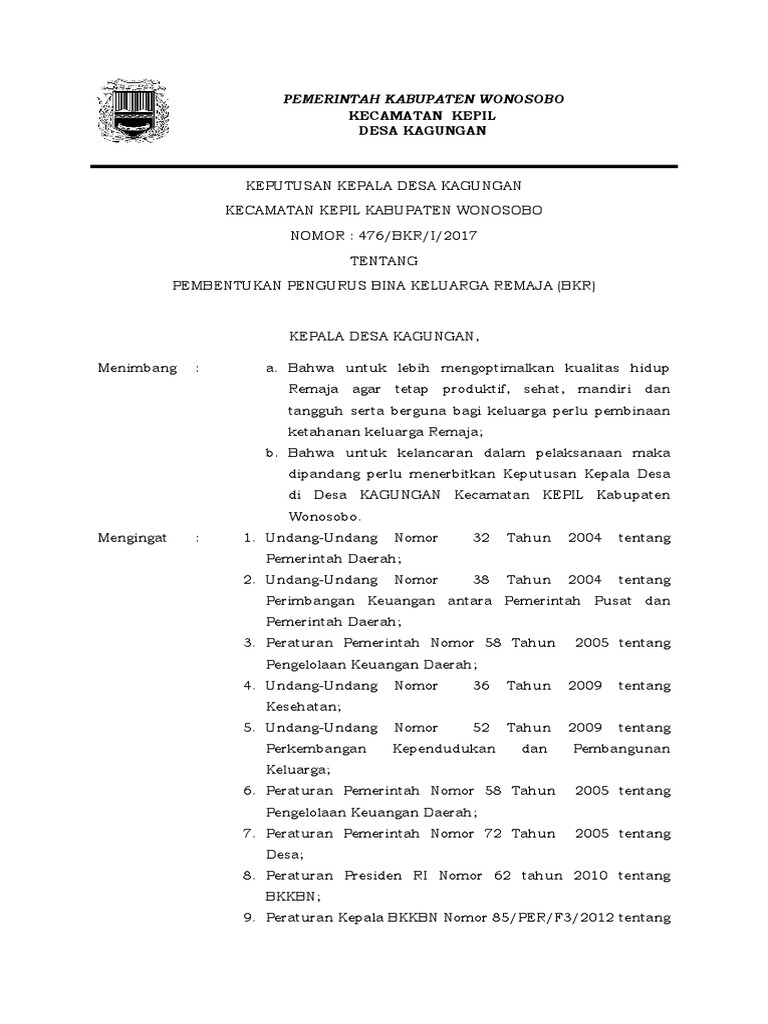 Pembentukan Bkr Desa Kagungan Pdf