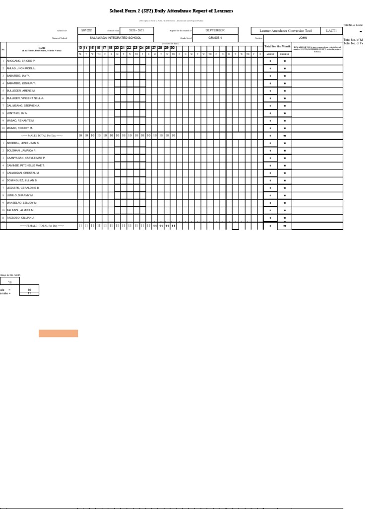 SF2 Daily Attendance Report 2020-21 | PDF | Youth | Human Life Stages