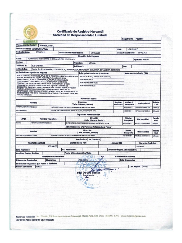 Certificado de Registro Mercantil PDF
