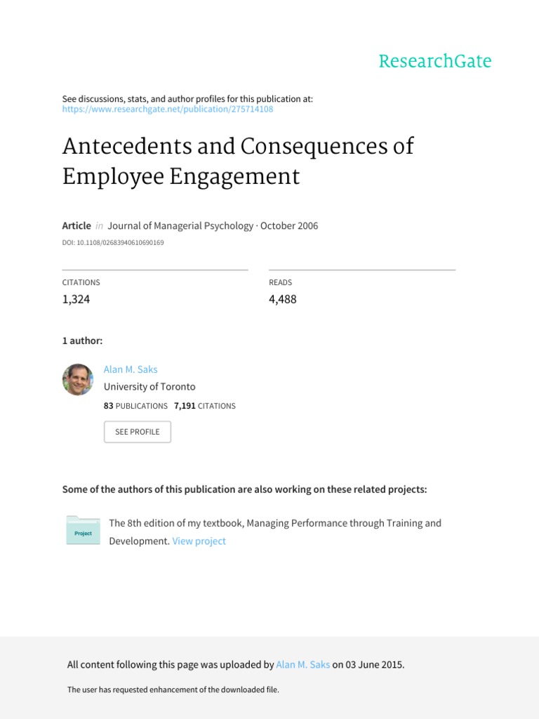 Employee Engagement: Antecedents & Consequences | PDF | Survey ...
