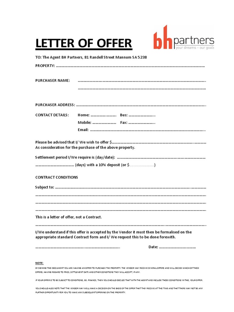 Contract Letter of Offer Template | PDF