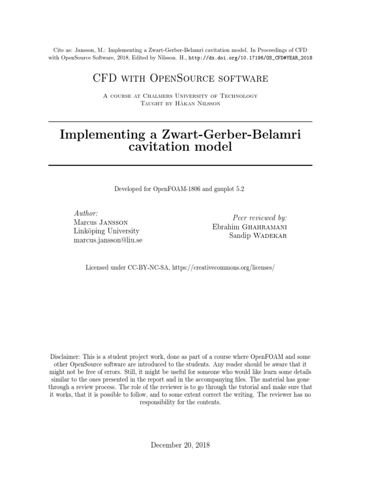 Implementing and Comparing Cavitation Models in OpenFOAM PDF
