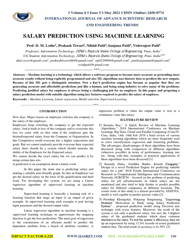 Salary Prediction Using ML Techniques | PDF | Regression Analysis ...