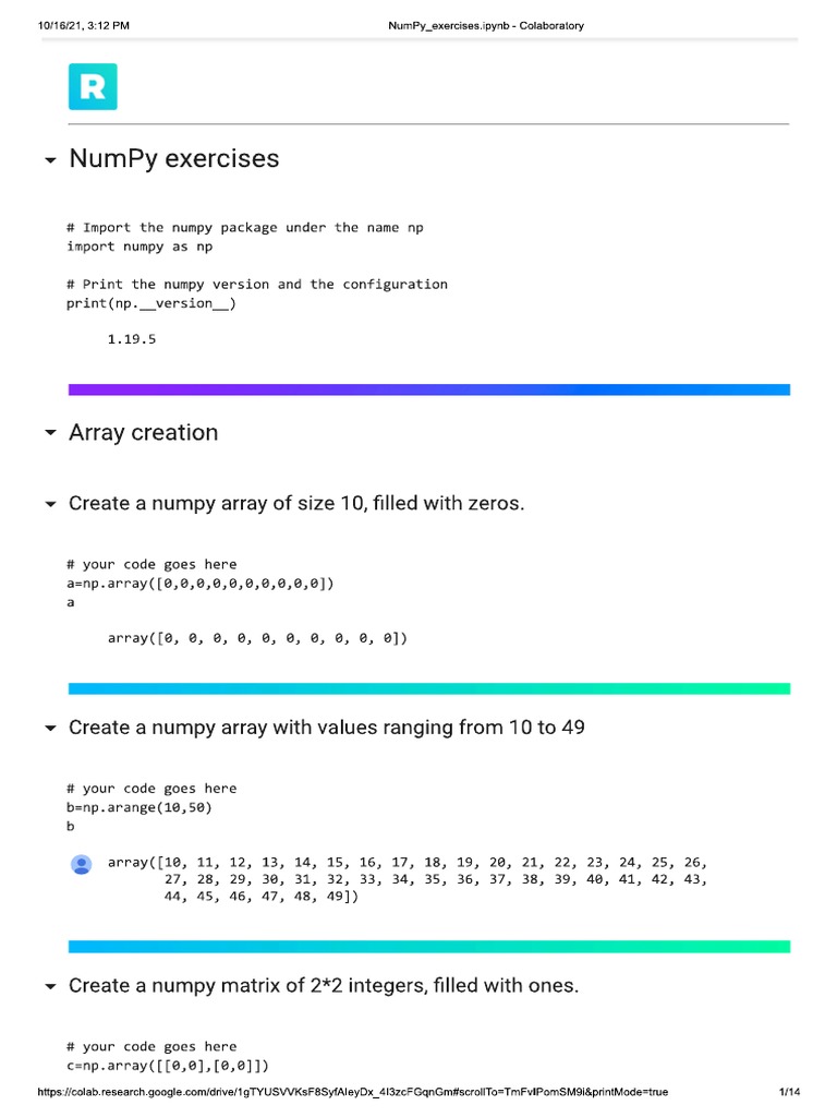 NumPy Exercises | PDF
