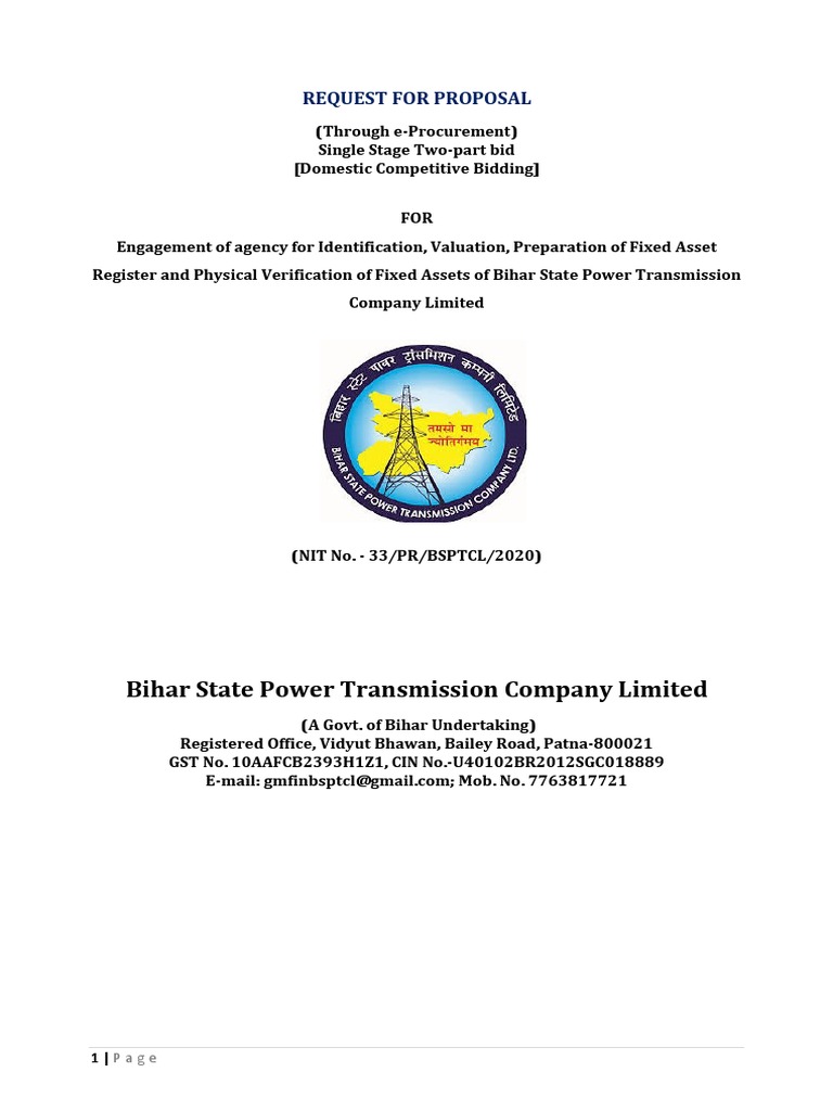 Bihar State Power Transmission Company Limited Request For Proposal