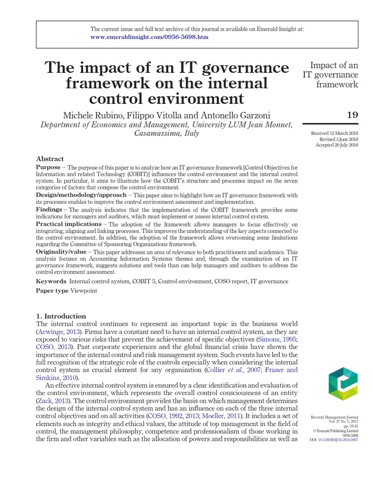 The Impact of An IT Governance Framework On The Internal Control